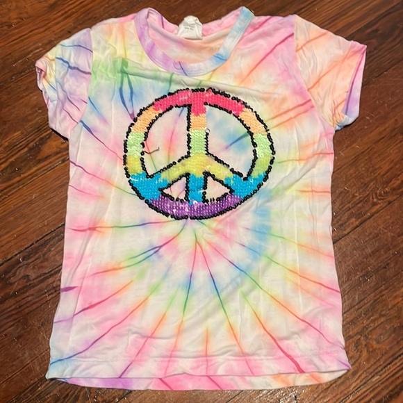 Flowers By Zoe Kid’s Toe dye tshirt with sequin peace sign Size S - Picture 1 of 5